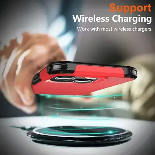 AEDILYS Shockproof for iPhone 15 Case, [15 FT Military Grade Drop Protection], with 2X [Tempered Glass Screen Protector ] with Air Bumpers Full-Body Protective Phone Case, Red Black - 6