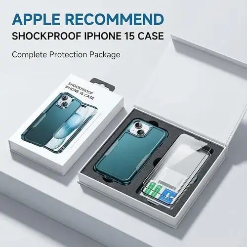 AEDILYS Shockproof for iPhone 15 Case,[15 FT Military Grade Drop Protection],with 2X [Tempered Glass Screen Protector ] with Air Bumpers Full-Body Protective Phone Case, Blackish Green - AEDILYS (1)