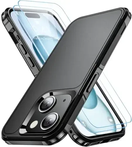 AEDILYS Shockproof for iPhone 15 Case,[15 FT Military Grade Drop Protection],with 2X [Tempered Glass Screen Protector ] with Air Bumpers Full-Body Protective Phone Case, Mysterious Black - 3