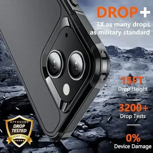 AEDILYS Shockproof for iPhone 15 Case,[15 FT Military Grade Drop Protection],with 2X [Tempered Glass Screen Protector ] with Air Bumpers Full-Body Protective Phone Case, Mysterious Black - 4