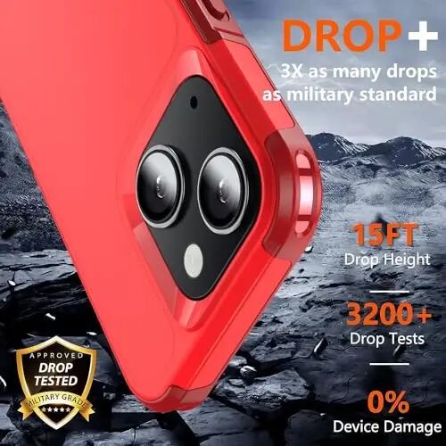 AEDILYS Shockproof for iPhone 15 Case,[15 FT Military Grade Drop Protection],with 2X [Tempered Glass Screen Protector ] with Air Bumpers Full-Body Protective Phone Case, Red - AEDILYS (1)