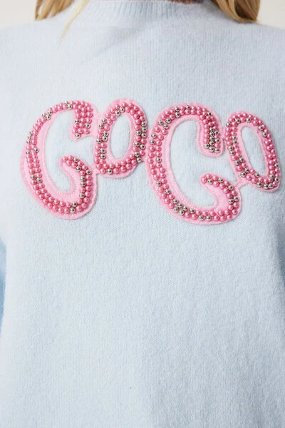 Аёл болалар кўк марварид каштаси туширилган трико свитери MX00171 - 4