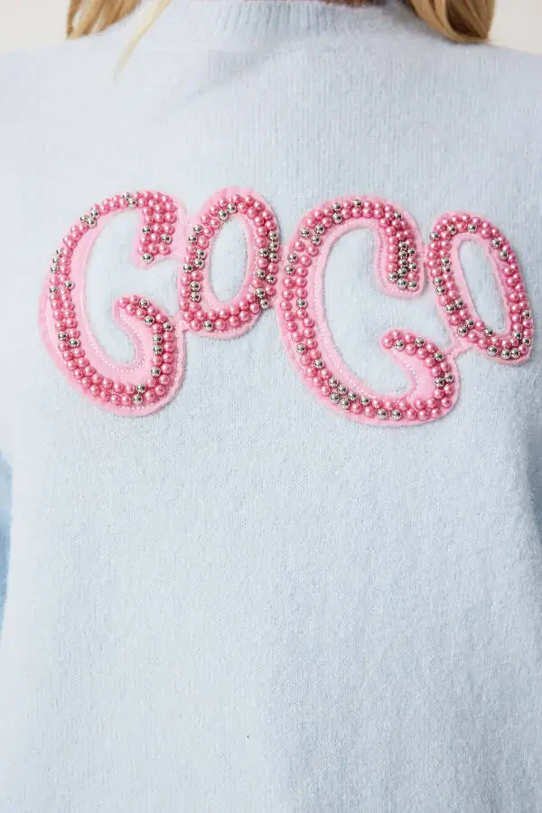 Аёл болалар кўк марварид каштаси туширилган трико свитери MX00171 - 4