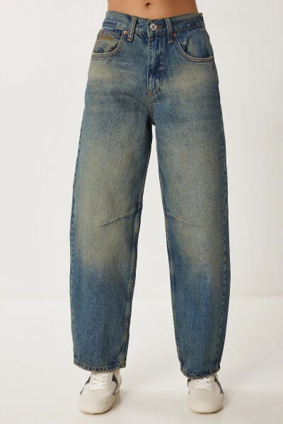 Аёл кўк юқори бел совуқ эффектли Baggy Jeans UT00027 - 6