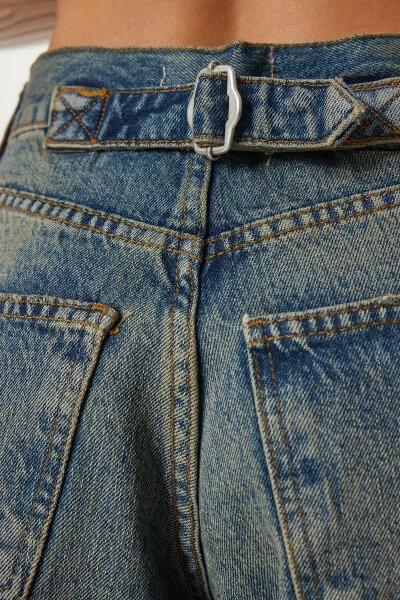 Аёл кўк юқори бел совуқ эффектли Baggy Jeans UT00027 - 7