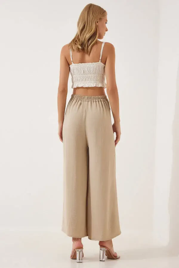 Аёл креми рангли юбка кўринишли айробин шалвар шим DE00009 - 6