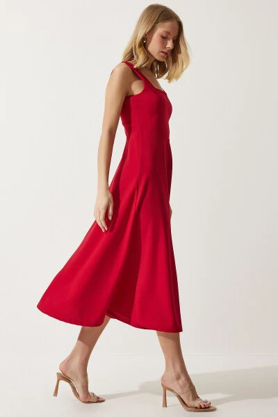 Аёл қизил квадрат ёқа A кесим кўйлак DK00169 - 5