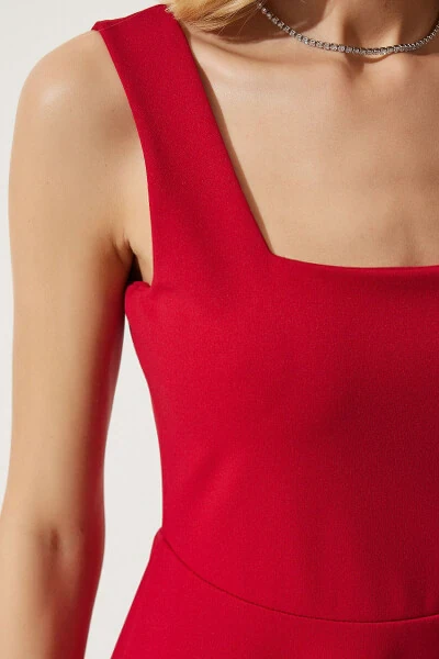 Аёл қизил квадрат ёқа A кесим кўйлак DK00169 - 7