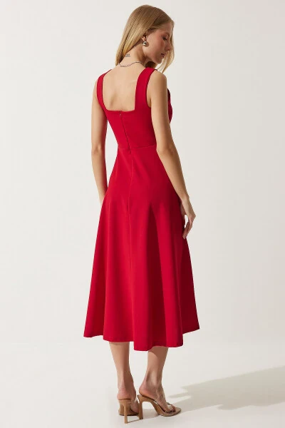 Аёл қизил квадрат ёқа A кесим кўйлак DK00169 - 8