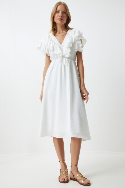 Аёллар учун ёзги оқ воланли трикотаж кўйлак RV00196 - 2