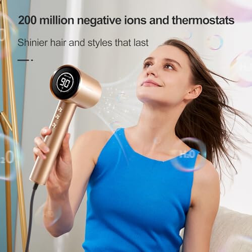 AEMOLL Hair Dryer, 1600W High Speed Ionic Blow Dryer with Diffuser, 110,000RPM,24yd/S Airflow for Fast Drying, Low Noise Thermal Control Hair Dryer,Magnetic Nozzle,4 Temps & 3 Speeds, HD Display - 3