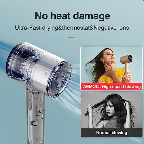 AEMOLL Saç Kurutma Makinesi, Dağıtıcı ile 1600W Yüksek Hızlı İyonik Saç Kurutma Makinesi, 110.000 RPM, 24yd/S Hava Akımı Hızlı Kurutma, Düşük Gürültü Termal Kontrollü Saç Kurutma Makinesi, Manyetik Başlık, 4 Sıcaklık ve 3 Hız, HD Ekran - 4