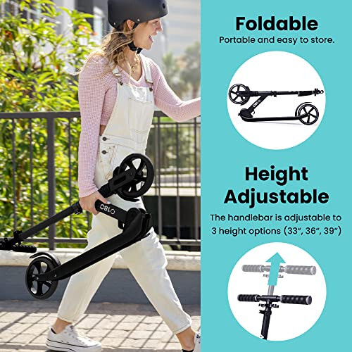 Aero Big Wheels Kick Scooter for Kids Ages 8-12, Teens and Adults. Commuter Adult Scooters with Hand Brake, Rubber mat, Shock Absorption, Foldable and Height Adjustable - 9