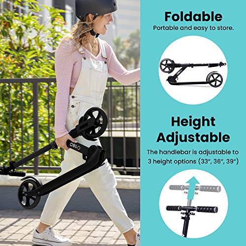 Aero Big Wheels Kick Scooter for Kids Ages 8-12, Teens and Adults. Commuter Adult Scooters with Hand Brake, Rubber mat, Shock Absorption, Foldable and Height Adjustable - 9