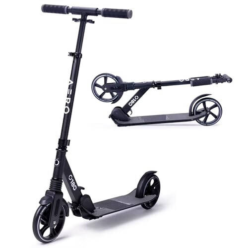 Aero Big Wheels Kick Scooter for Kids Ages 8-12, Teens and Adults. Commuter Adult Scooters with Hand Brake, Rubber mat, Shock Absorption, Foldable and Height Adjustable - 4