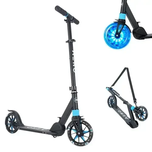 Aero Big Wheels Kick Scooter for Kids Ages 8-12, Teens and Adults. Commuter Adult Scooters with Hand Brake, Rubber mat, Shock Absorption, Foldable and Height Adjustable - 1