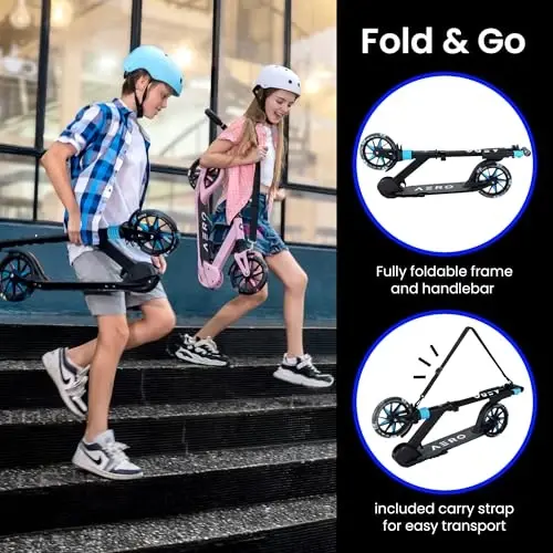 Aero Big Wheels Kick Scooter for Kids Ages 8-12, Teens and Adults. Commuter Adult Scooters with Hand Brake, Rubber mat, Shock Absorption, Foldable and Height Adjustable - 5