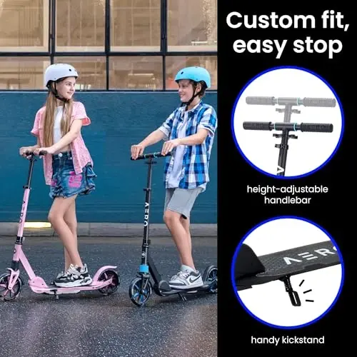 Aero Big Wheels Kick Scooter for Kids Ages 8-12, Teens and Adults. Commuter Adult Scooters with Hand Brake, Rubber mat, Shock Absorption, Foldable and Height Adjustable - 6