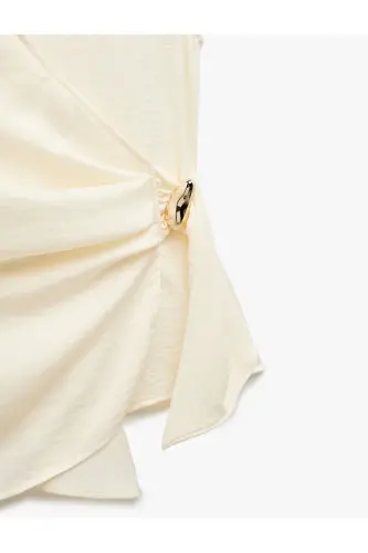 Aerobin Fabric Asymmetric Accessory Detailed Sleeveless Cr - 5
