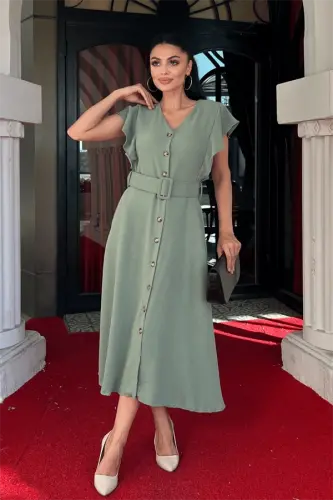 Aerobin Fabric Button Detailed Dress - MINT GREEN - 1