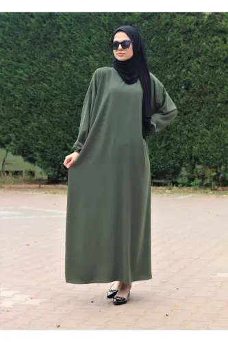 Aerobin Fabric Loose Fit Khaki Abaya Dress-KHAKI 