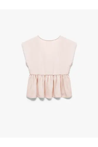 Aerobin Kumaş Pileli V Yaka Kolsuz Saten Bluz-Gül - 4