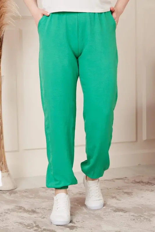 Aerobin Plus Size Benetton Pants with Elastic Waist and Hem - BÜYÜKBEDENIZ