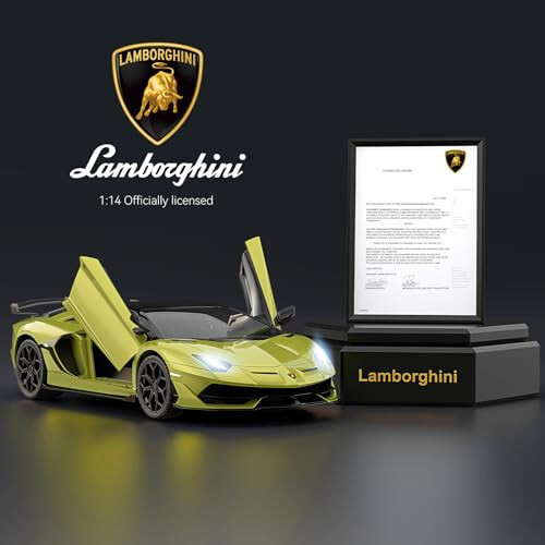 AEROQUEST Lamborghini Uzaktan Kumandalı Araba, Resmi Lisanslı 1:14 Lambo RC Araba, Erkek ve Kız Çocuklar İçin Doğum Günü Hediyesi, Yeşil Oyuncaklar 3 4 5 Yaş - 5