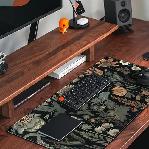 Aestetik Vintage Qora Gul O'simliklar Yovvoyi gullar Katta O'yin Mauspedi XXL Klaviatura Maus Mati To'liq Stol Mati Ayollar Stol Qopqog'i Ish Ofis Uy uchun 31.5x15.8 dyuym - 5