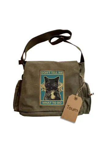 Aesthetic Animal Art Baskılı Unisex Yeşil Postacı Çantası - RET3 