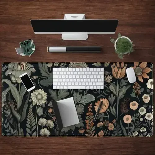 Aesthetic Vintage Dark Flower Plants Wildflowers Large Gaming Mousepad XXL Keyboard Mouse Mat Full Desktop Mat Women Desk Cover Mat for Work Office Home 31.5x15.8 in - 4