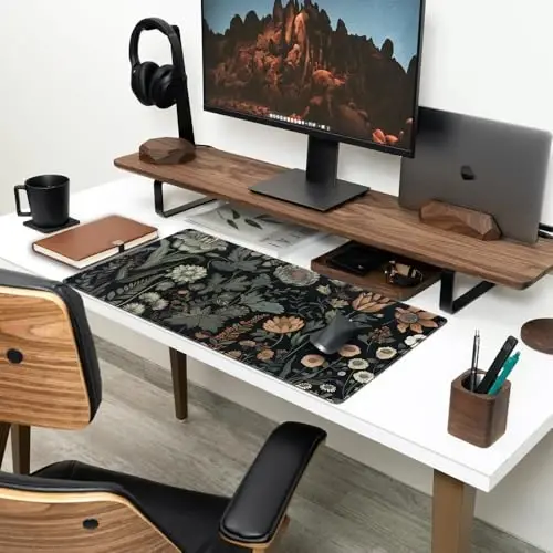 Aesthetic Vintage Dark Flower Plants Wildflowers Large Gaming Mousepad XXL Keyboard Mouse Mat Full Desktop Mat Women Desk Cover Mat for Work Office Home 31.5x15.8 in - 3