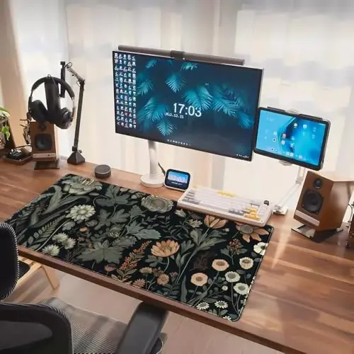 Aesthetic Vintage Dark Flower Plants Wildflowers Large Gaming Mousepad XXL Keyboard Mouse Mat Full Desktop Mat Women Desk Cover Mat for Work Office Home 31.5x15.8 in - 7