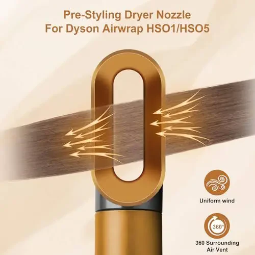 AFDD Pre-Styling Dryer Attachment for Dyson Airwrap, Pre-Styling Dryer Nozzle Replacement for Airwrap Styler (Gold) - 7