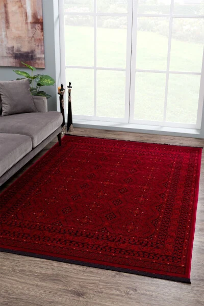 Afgan Türkmen Otantik Desenli Bordo Salon Ve Oturma Odası Halısı 6919b - 1