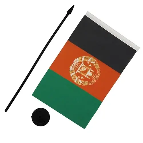Afghanistan Table Flag 5'' x 8'' - Afghan Desk Flag 21 x 14 cm. - Black plastic stick and base - AZ FLAG - 3