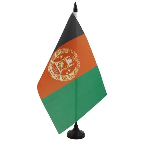AZ FLAG Afghanistan Table Flag 5'' x 8'' - Afghan Desk Flag 21 x 14 cm. - Black plastic stick and base - 2