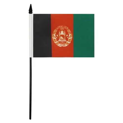 Afghanistan Table Flag 4'' x 6'' - Afghan Desk Flag 15 x 10 cm. - Black plastic stick and base - AZ FLAG 