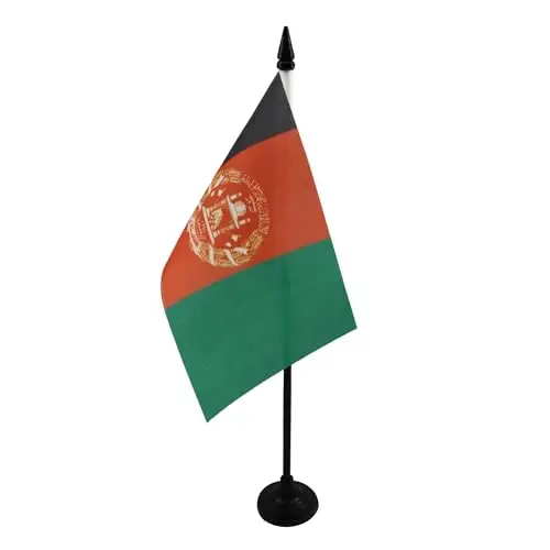 Afghanistan Table Flag 4'' x 6'' - Afghan Desk Flag 15 x 10 cm. - Black plastic stick and base - AZ FLAG - 2
