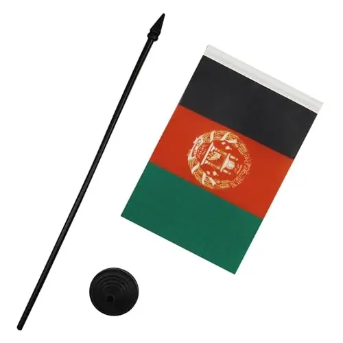 Afghanistan Table Flag 4'' x 6'' - Afghan Desk Flag 15 x 10 cm. - Black plastic stick and base - AZ FLAG - 3