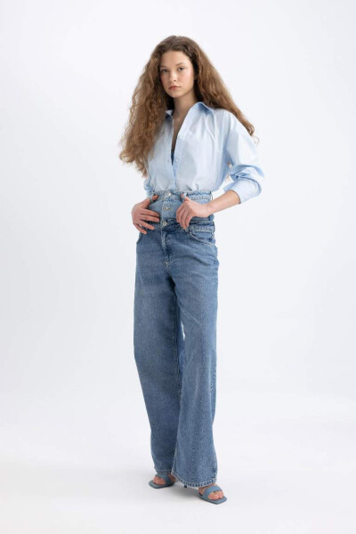 Afra x DeFacto 90's Wide Leg High Waist Long Jean Pants Mint Blue - 7