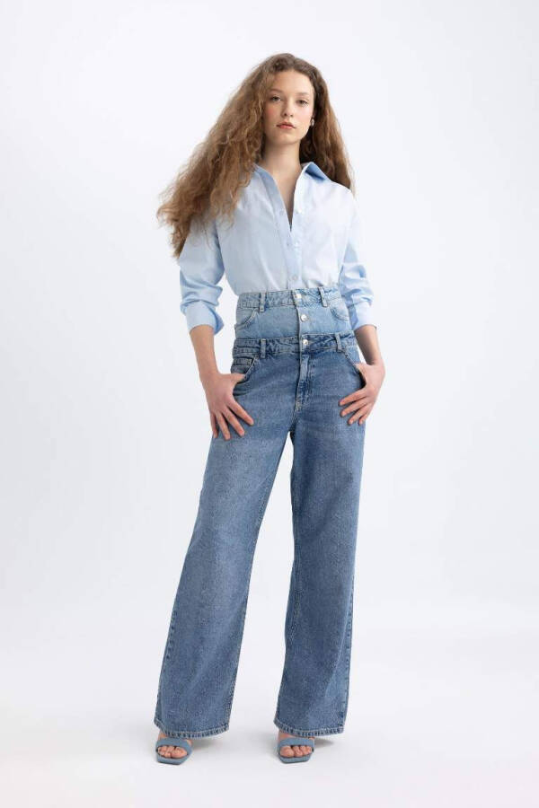 Afra x DeFacto 90's Wide Leg High Waist Long Jean Pants Mint Blue - 5