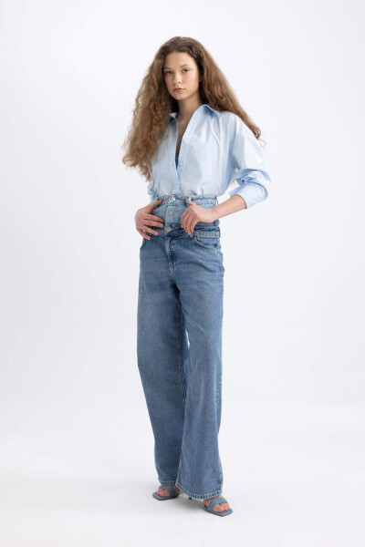 Afra x DeFacto 90's Wide Leg High Waist Long Jean Pants Mint Blue - 13