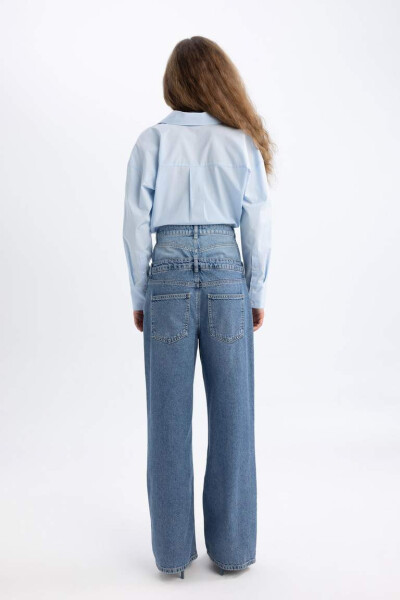 Afra x DeFacto 90's Wide Leg High Waist Long Jean Pants Mint Blue - 17