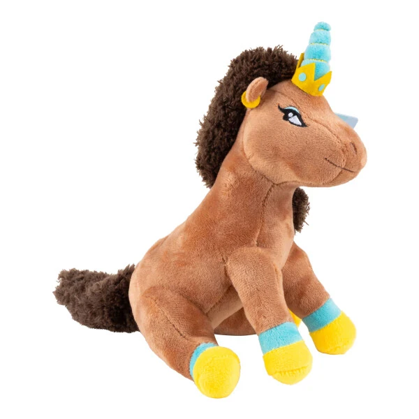 Afro Unicorn Plush Animal for Any Age in Brown with Soft Gold and Blue Trim - Modazone