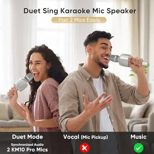 AFUOO Wireless Bluetooth Karaoke Microphone Speaker for Adults, Karaoke Mic with Stereo Speaker for Smartphone, Tablet, Duet Singing Karaoke Mic for Speech, Home Party, Vocal Changer, Silver - 4