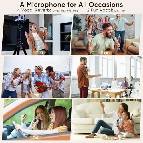 AFUOO Wireless Bluetooth Karaoke Microphone Speaker for Adults, Karaoke Mic with Stereo Speaker for Smartphone, Tablet, Duet Singing Karaoke Mic for Speech, Home Party, Vocal Changer, Silver - 5