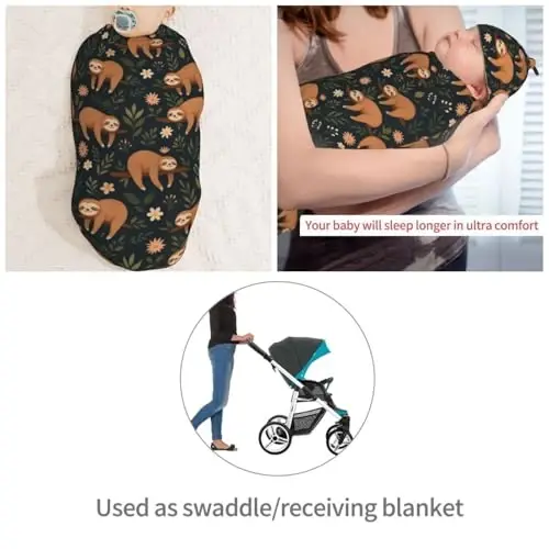 Muishi Funny Cute Sloth On Tree Branch Newborn Swaddle Blankets Hat Sets Soft Baby Receiving Blanket Swaddle Sack for Baby Shower Infant Boy Girl Gift - 4