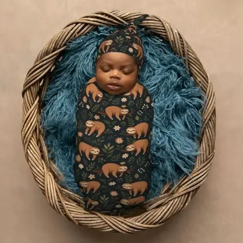Muishi Funny Cute Sloth On Tree Branch Newborn Swaddle Blankets Hat Sets Soft Baby Receiving Blanket Swaddle Sack for Baby Shower Infant Boy Girl Gift - 6