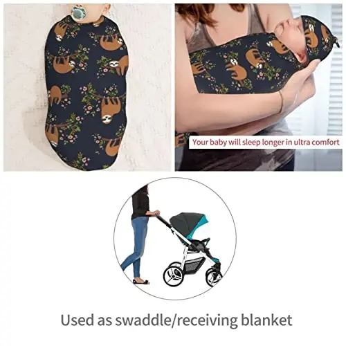 Muishi Funny Cute Sloth On Tree Branch Newborn Swaddle Blankets Hat Sets Soft Baby Receiving Blanket Swaddle Sack for Baby Shower Infant Boy Girl Gift - 4